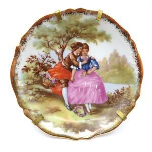 Vintage RP Limoges Fragonard Miniature Plate & Gold Stand French Courting Couple